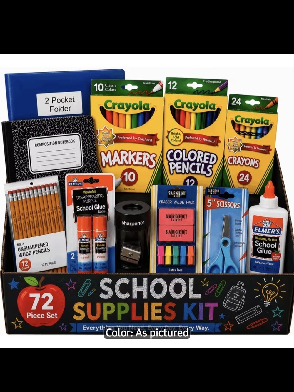 Crayola School Supplies Kit - Yellow, Green, Blue, Red, Orange